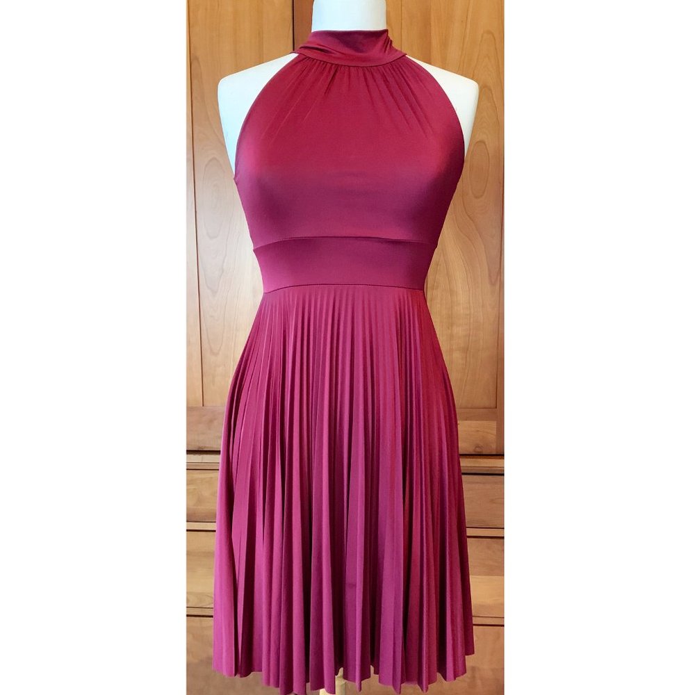 Maroon Elegant Pleated Halter Dress